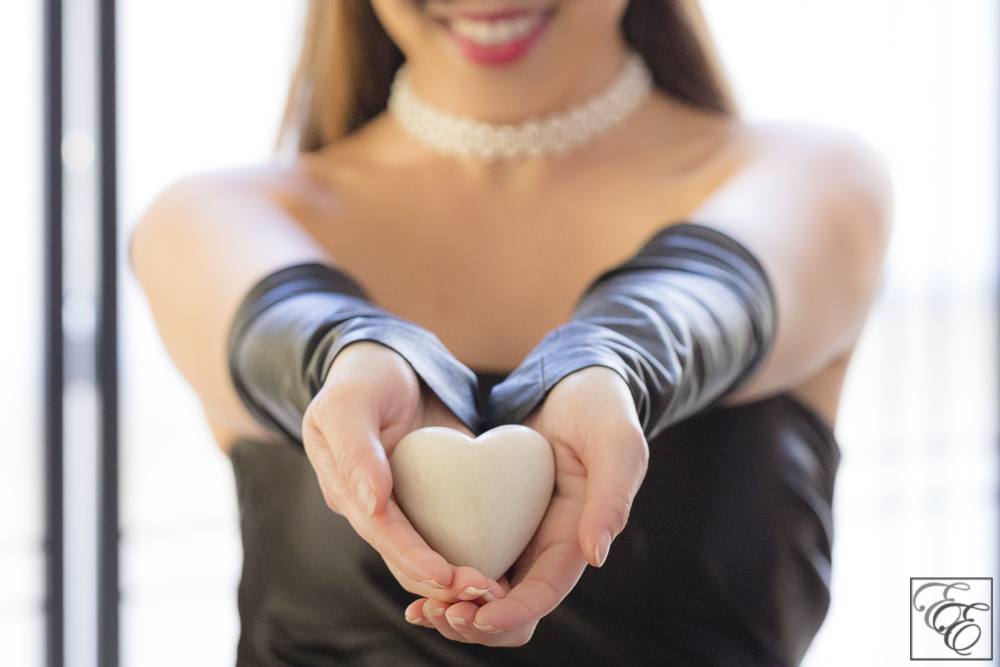 Lace cat-ear headband, stone heart from Haiti, pearl choker - Fifty Shades of Grey style. See more at EyeForElegance.com!