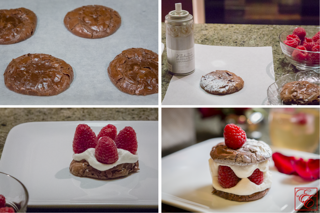 Rasberry and Whipped Cream Chocolate Fudge Cookie Dessert For Valentine's Day