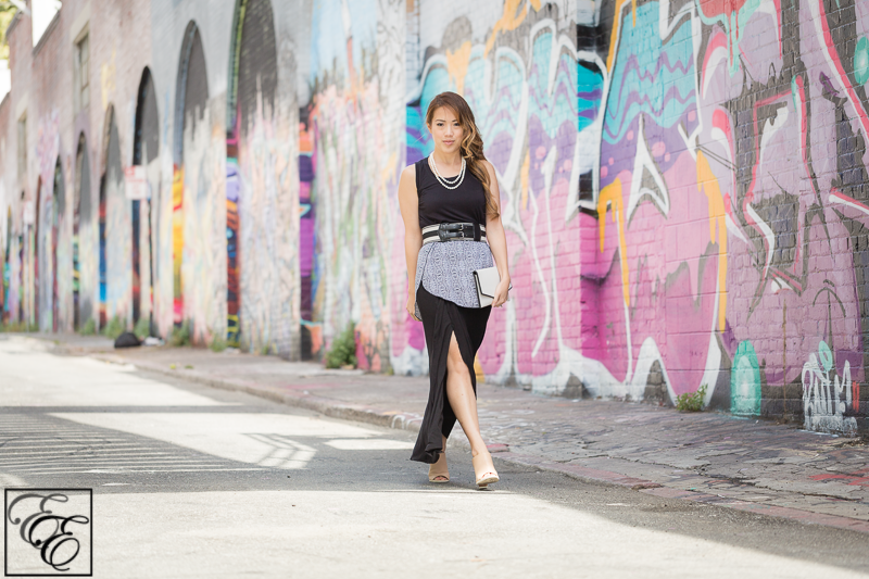 TargetTribalPrint - Black and white graphics with skirt, belt and pearls