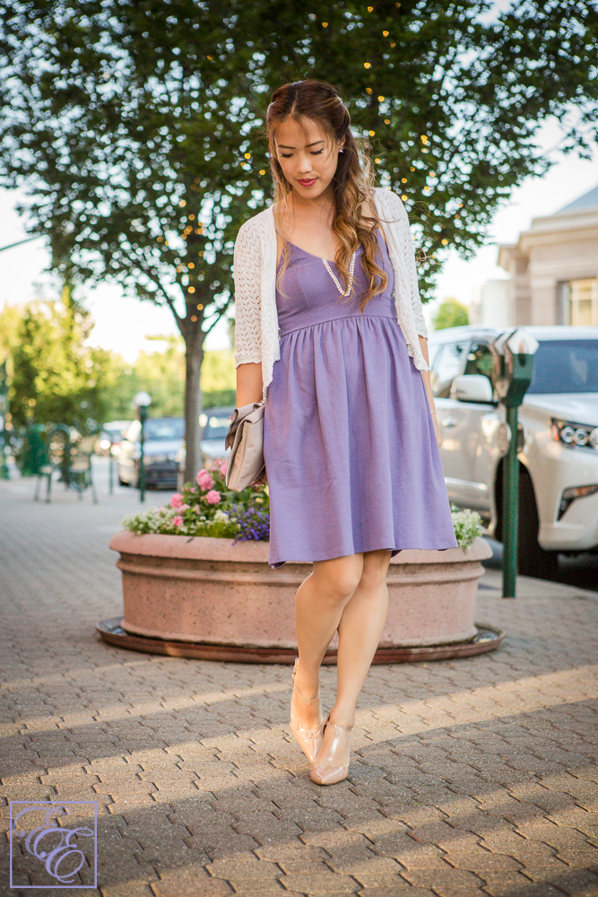 Atelier Prelude organic cotton dress in purple with lace detail