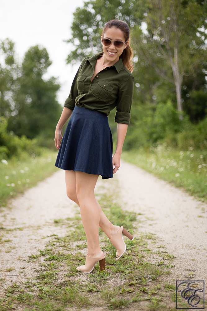 Target olive green denim top and denim skirt