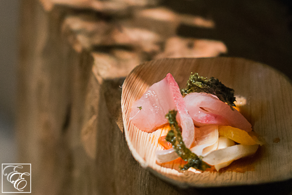 Hawaiian kampachi with nori, turnip, cured pear, and satsuma ponzu