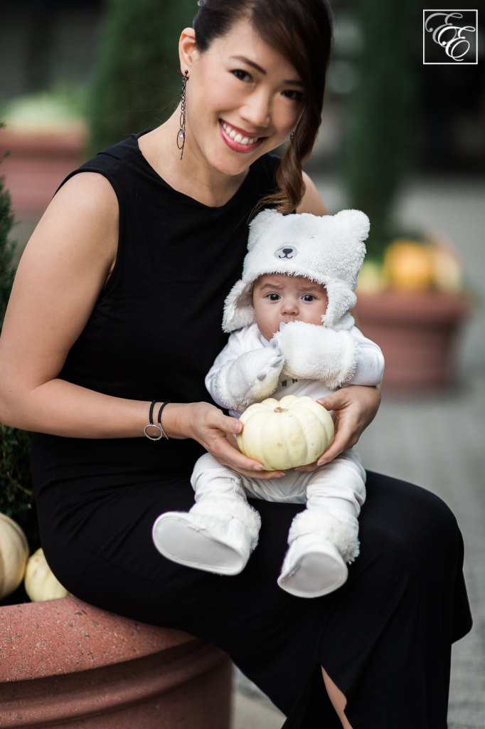 Black sheath nursing dress and baby bear costume