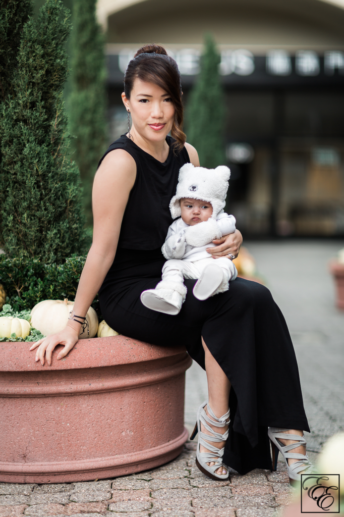 Black sheath nursing dress and baby bear costume